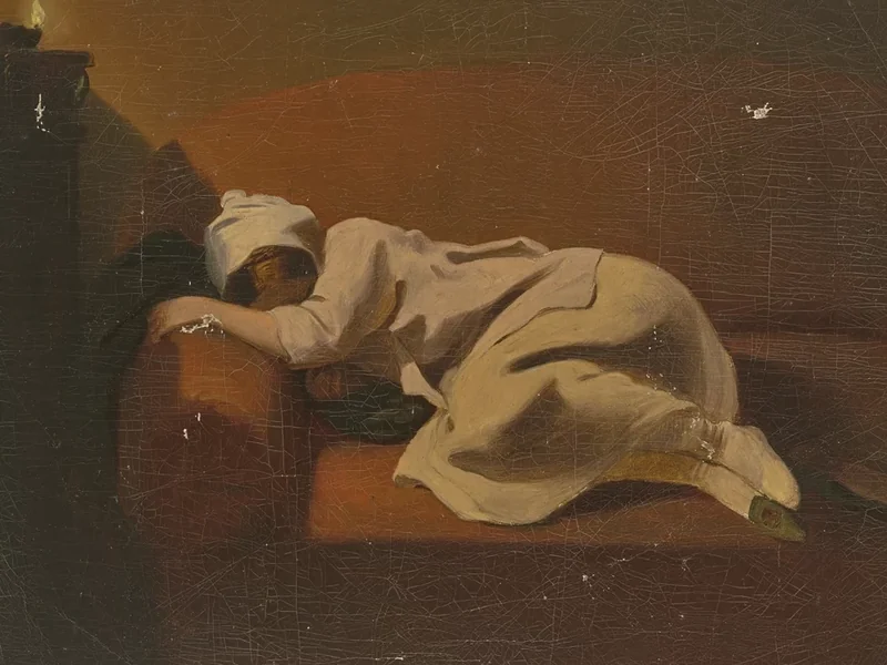 1827-Philipp Winterwerb - Donna addormentata su un divano rosso